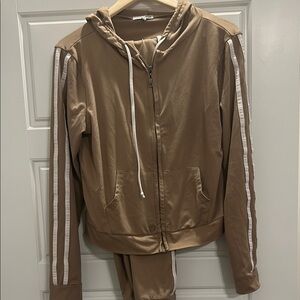 Fashion Nova Tan and White stripes tracksuit.